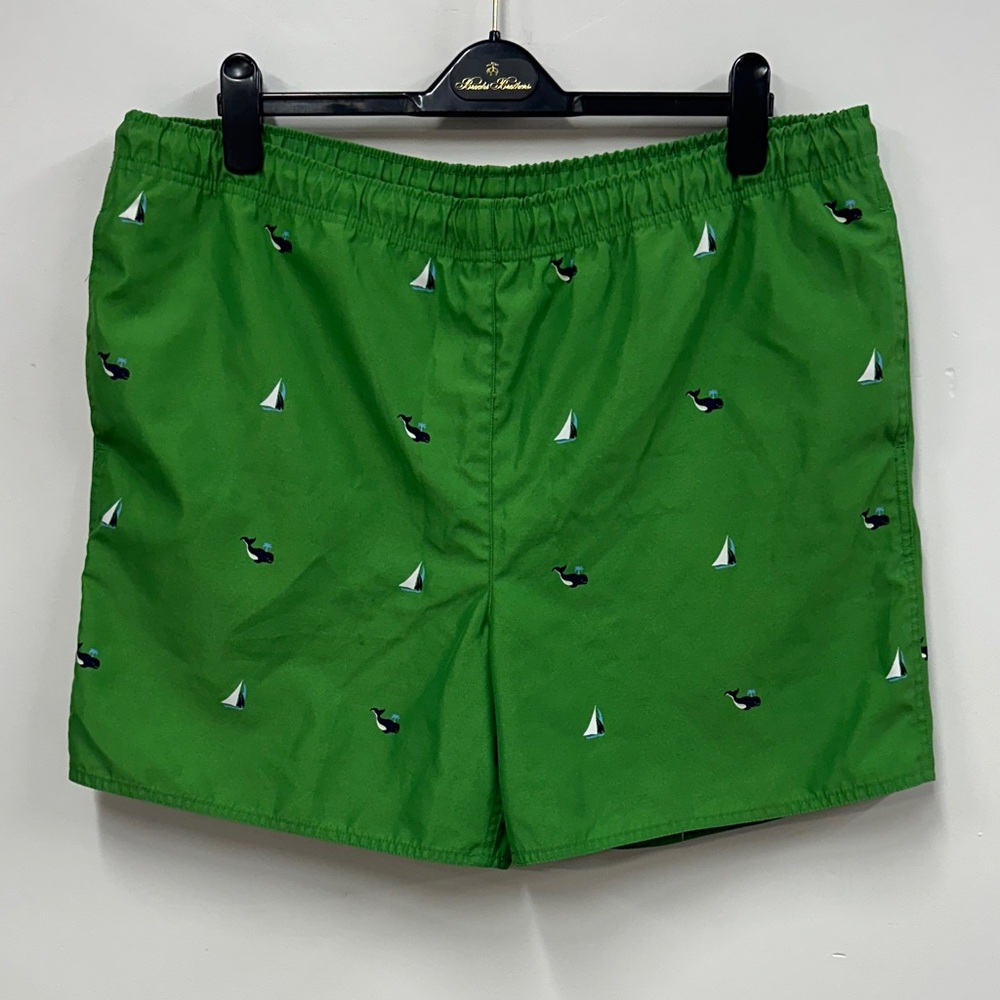 Brooks Brothers Green Swim Trunks with Nautical Pattern